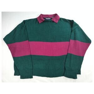 VTG Lifetrends Rugby Sweater Green Purple Stripe Acrylic Made Romania XL